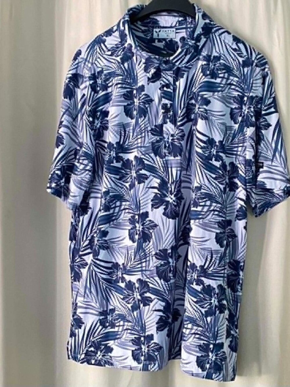Yatta Golf Men's XL Blue White Tropical Floral Performance Polo Shirt Stretch